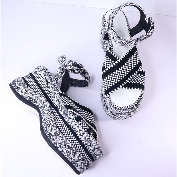 Free People Shoes - AMAMBAIH Free People Carmen Flatform Sandals Ivory Black Crisscross Women's 40